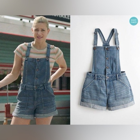 Hollister High Rise Mom 4” Short Overalls ‘Seen on TV, Betty Riverdale’ sz M - Picture 4 of 11